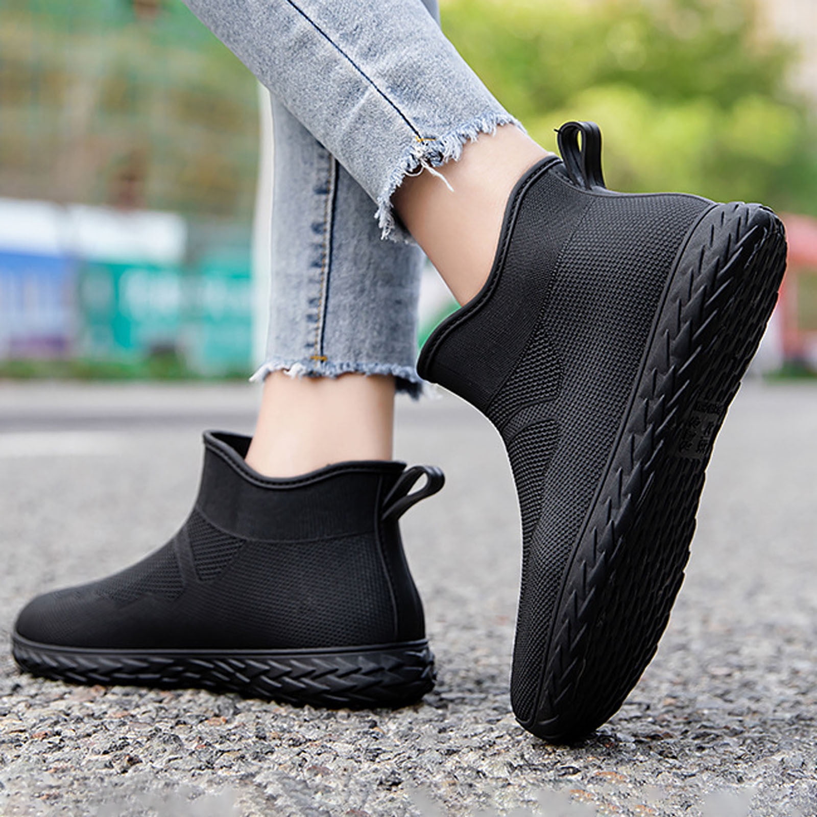 Women Rain Boots Slip Rain Shoes Korean Version Solid Color Short Tube  Water Shoes Women's Rubber Boots Black 38