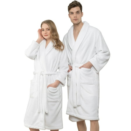 

American Soft Linen Mens and Womens Robes Unisex Bathrobes M-L White