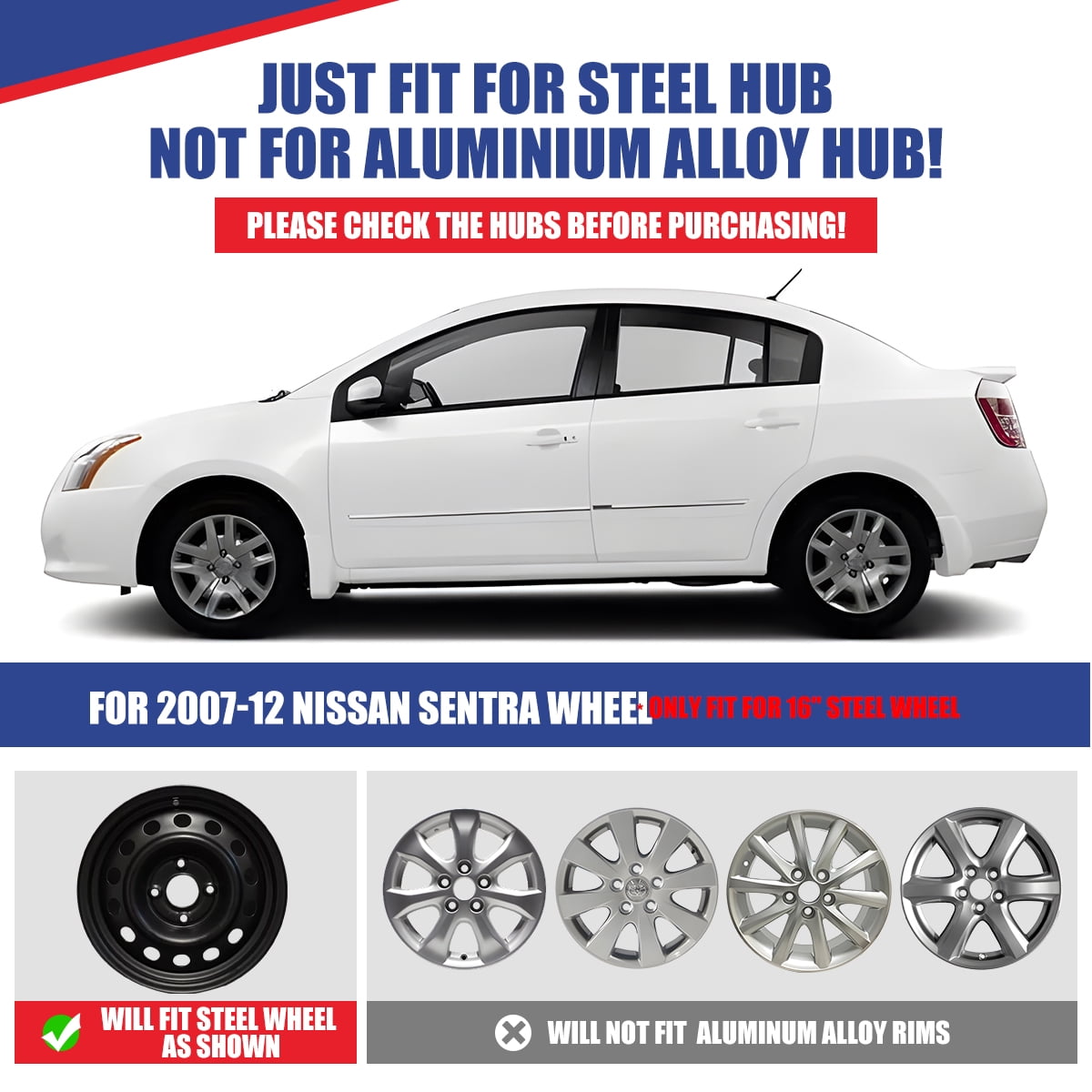 16 inch Set of 4 Hubcaps Wheel Rim Covers 2007 2008 2009 2010 2011 2012 Nissan Sentra,Bolt on Installation,Lacquer