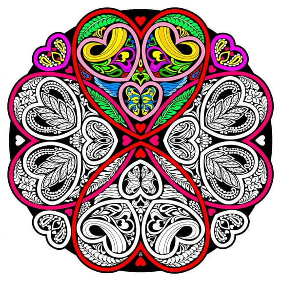 Hearts Fuzzy Mandala Coloring Poster - 20x20