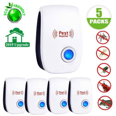 HURRISE Ultrasonic Pest Repeller, 5 Pack Spider Repellent Indoor Best Electronic Plug Pest Reject Control Mosquito Cockroach Mouse Killer Repeller to Repel Insects Mice Spider Ant Roaches Bugs (Best Mosquito Repellent Singapore)