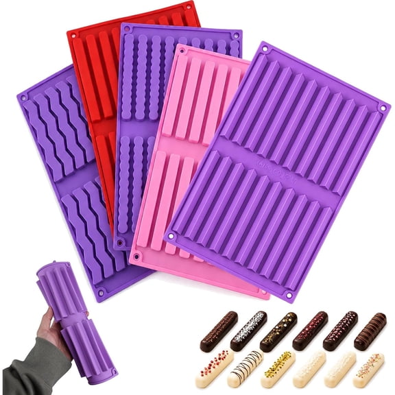 Chocolate Fry Mold, Silicone Stick Candy Bar Mold For Baking DIY, 20 Cavities Flexible Non-Stick Mold For Chocolate Ice Sticks Biscuits Candy (5Pcs)