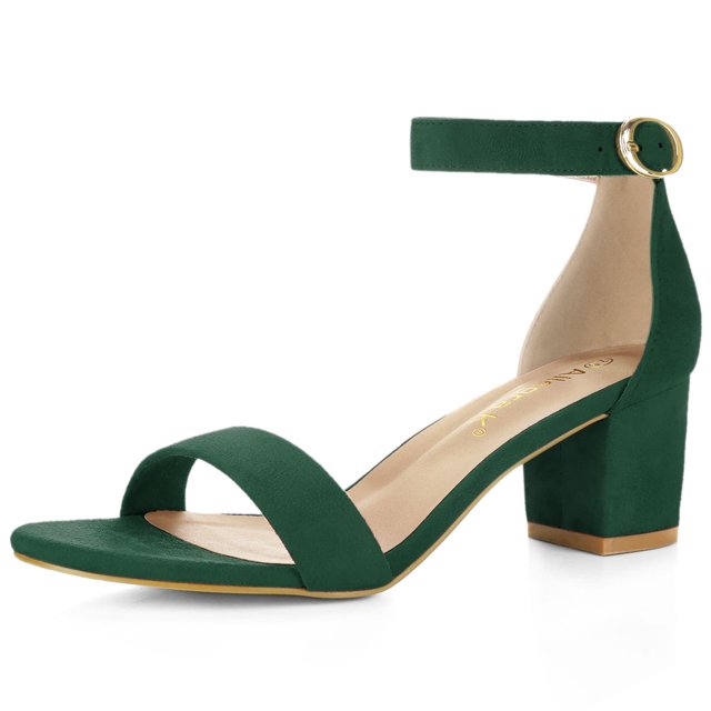 Sandalias De Tiras De Tobillo Tacón Medio De Bloque Punta Abierta Para Mujer Verde Esmeralda 41