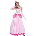 thumbnail image 4 of Women's Super Mario Peach Costumes Pink Princess Toadstool Dress With Gloves, Headdress Set Halloween Costume Dress Up, 4 of 5