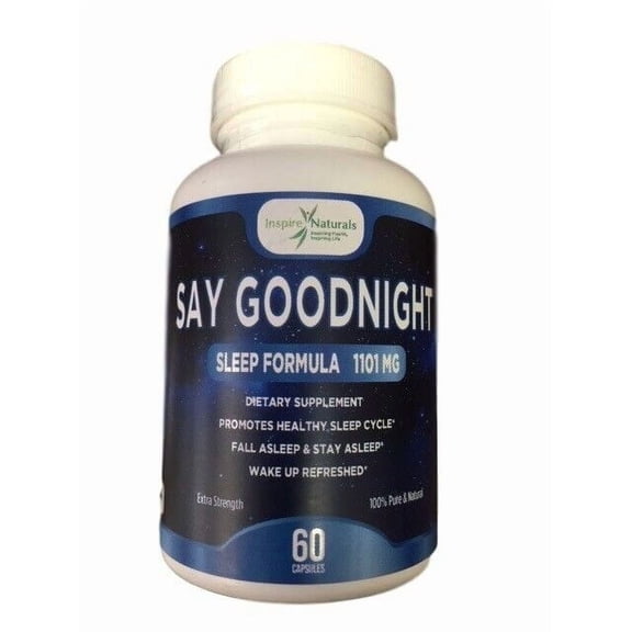 Say Goodnight Sleep Formula ~ Fall Asleep & Stay Asleep 60 Capsules, Calming & Relaxation Herbs, Melatonin, Valerian, Passionflower, Chamomile