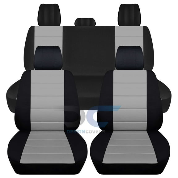 Fits 2012-2018 Dodge Ram Cotton Seat Covers Solid Rr :Blk Silver - Full Set