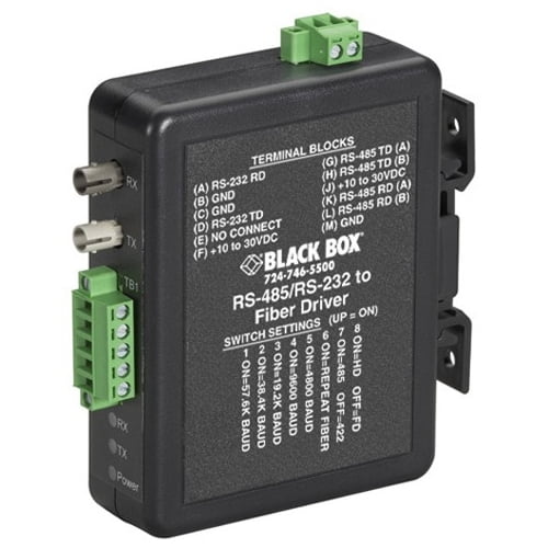 Black Box Industrial DIN Rail RS232/RS422/RS485 to Fiber Driver