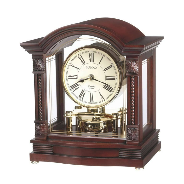 Bulova Bardwell Mantel Clock, Antique Walnut Finish, Brass Accents - Main Image