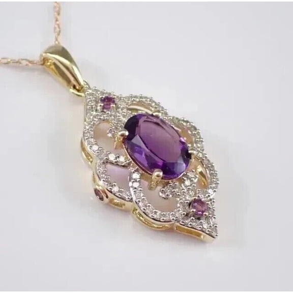 14k Yellow Gold Plated 2.30Ct Oval Cut Lab Created Amethyst Solitaire Pendant