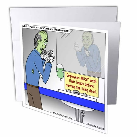3dRose Halloween - Zombie Restaurant Warnings, Greeting Cards, 6 x 6 inches, set of 12