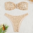 thumbnail image 7 of Minjewel Women's Two-Piece Sequin Bikini Set, O-Ring Detail & Strapless Top with High Waist Bottom, Sexy Swimsuits for Women for Party Vacation,Champagne S, 7 of 7