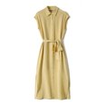 thumbnail image 4 of Lace-Up Mulberry Silk Light Yellow Holiday Style Silk Dress, Yellow, Medium, 4 of 5
