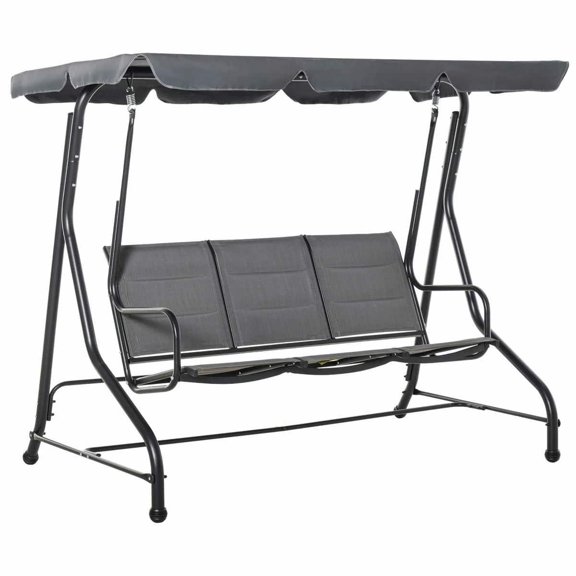 Spaco 3-Person Outdoor Swing Bench with Padded Sling Seat, Comfortable Relaxing Garden Furniture with Deck Patio Canopy and Adjustable Umbrella for Outdoor, Gray