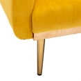 thumbnail image 6 of Velvet Futon Sofa Bed with 2 Pillows, Modern Tufted Upholstered Accent Sleeper Sofa Couch with Adjustable Backrest and Golden Metal Legs, Folding Loveseat Sofa Recliner Couch for Bedroom, Mustard, 6 of 7