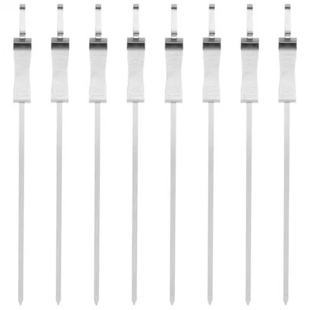 8 Pcs Long Flat BBQ Skewers with Push Bar for Meat Shrimp Chicken Veggie