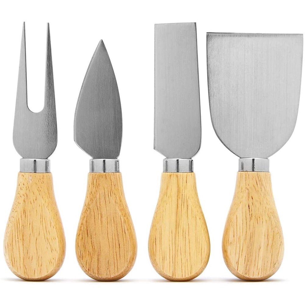 Bastex 4 Piece Cheese Knife Set with Bamboo Wood Handle. Wooden and