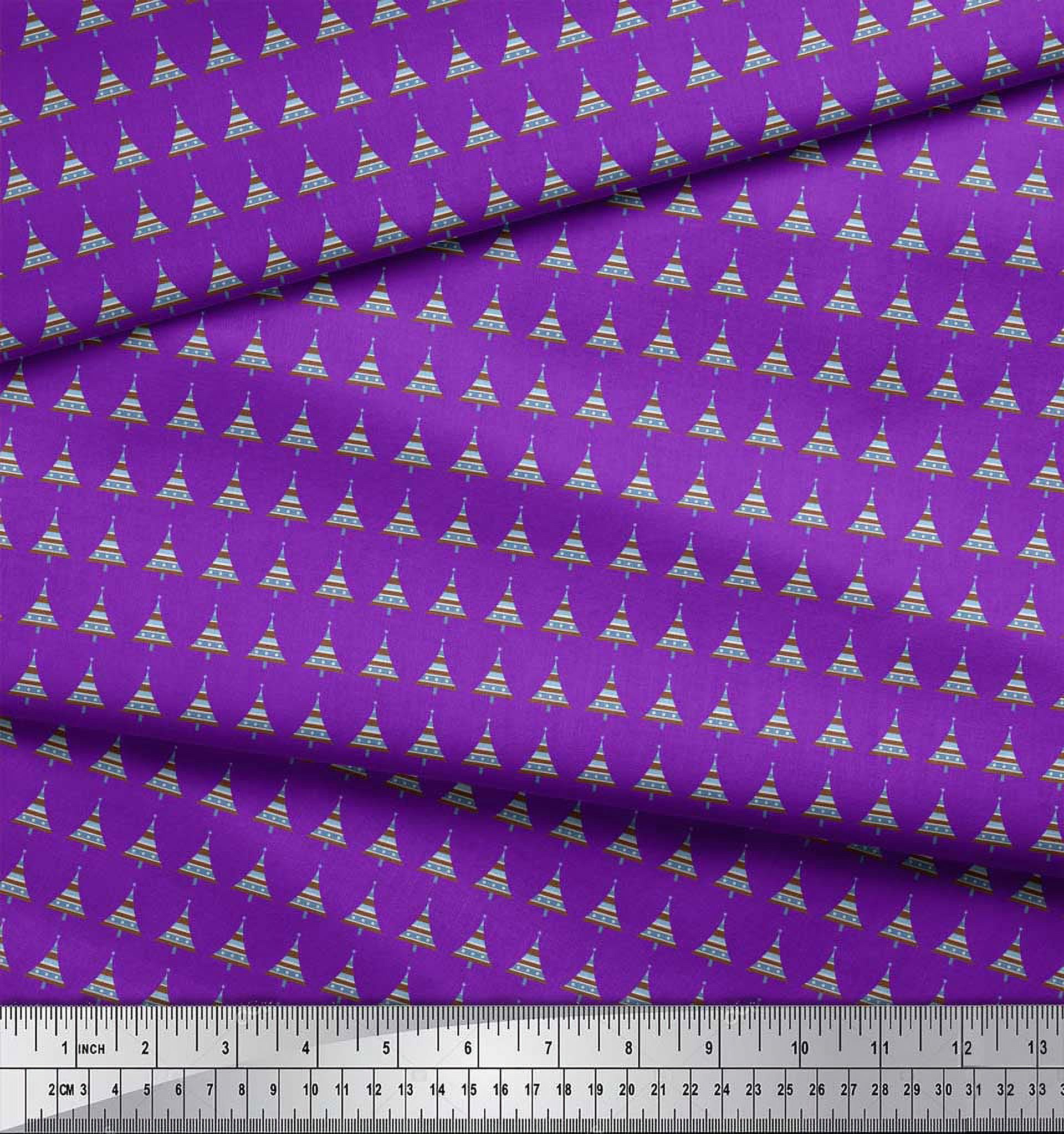 Soimoi Purple Cotton Voile Fabric Tree Christmas Print Fabric by the Yard 42 Inch Wide