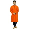 thumbnail image 2 of Atasi Designer Indian Ethnic Men's Orange Kurta Pyjama Long Dupion Shirt-L, 2 of 7