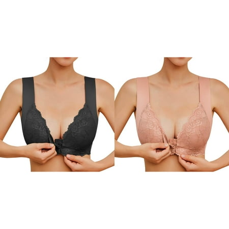 Kcodviy 2 Pcs Womens No Steel Ring Wireless Bras for Women French Womens Front Close Sports Bras Bra T Back Plus Women Bras Wireless Front Closure Size Seamless Unlined Bra Women Bra for Larg