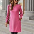 thumbnail image 4 of SWSMCLT Women's Long Sleeve Dresses Fall Warm Dinner Casual Winter Vacation Fall Puff Sleeve Cute Ruched Stretchy Fitted Pink X-Large, 4 of 4
