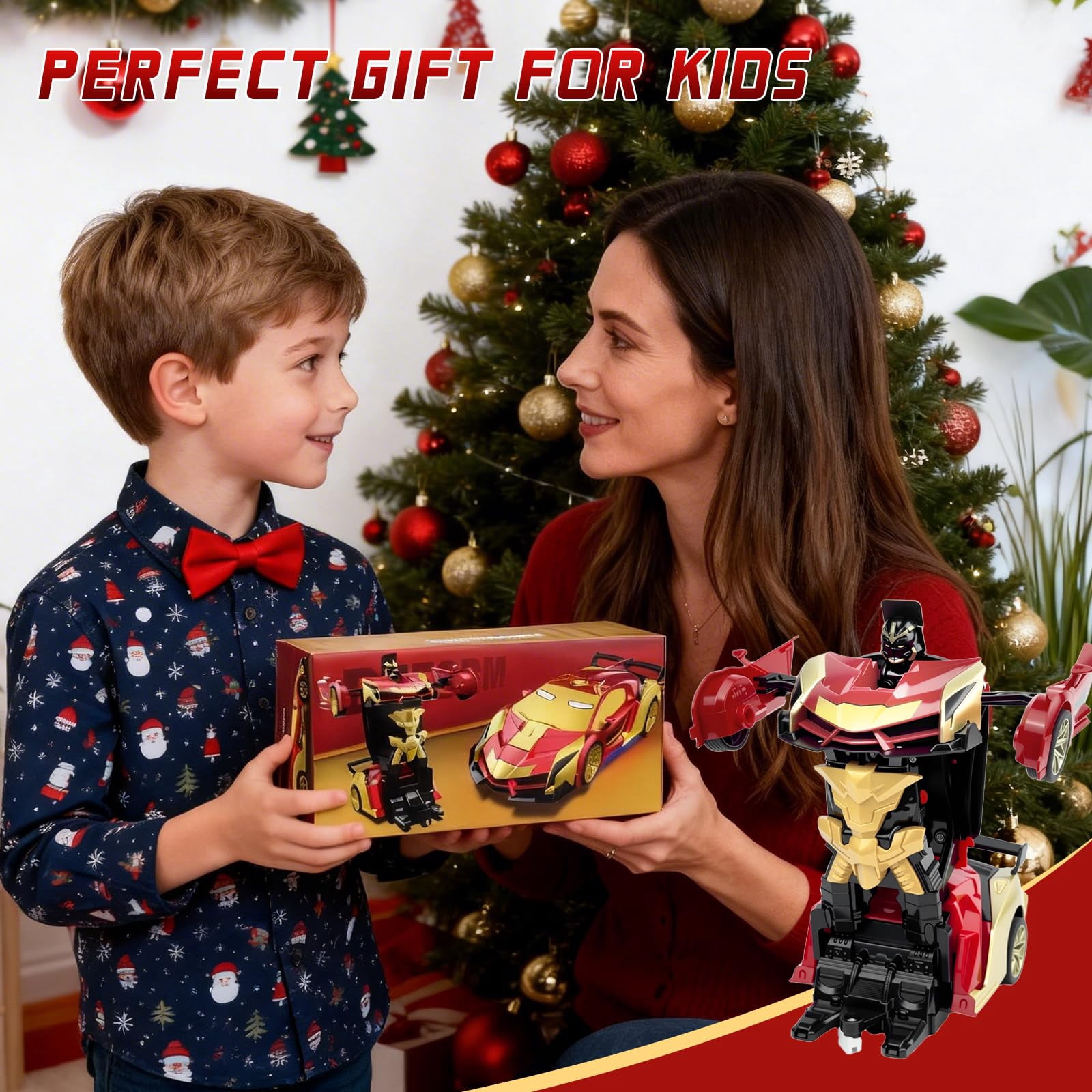Remote Control Car, 1:18 Scale Transforming Robot Toy with One-Button Deformation, 2.4GHz RC Vehicle with LED Lights, Gift for Boys Ages 4-12