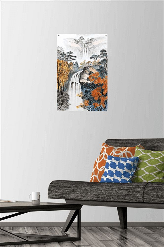 China Landscape with Waterfalls Wall Poster with Push Pins, 14.725" x 22.375"