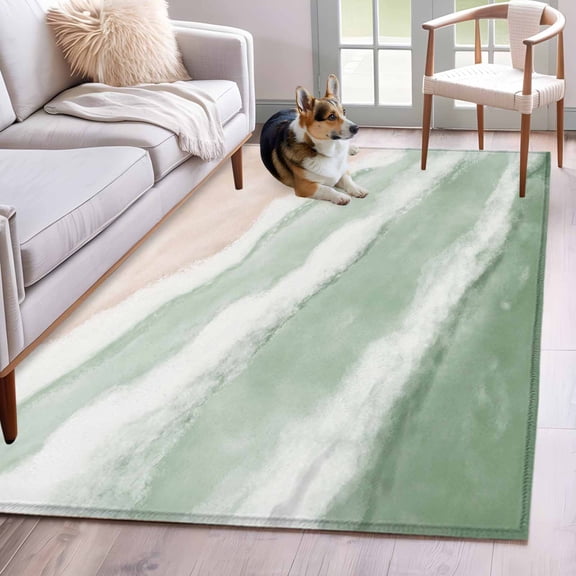 Rectangle Area Rugs 4 x 6 Ft, Ombre Green Ocean Non-Slip Residential Carpet, Coastal Waves Beach Gradient Indoor Crawling Mats Runner Rugs for Living Room/Dining Room/Bedroom