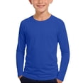 thumbnail image 2 of Boys Girls Long Sleeve Shirts Solid Color Fall Kids soft Crewneck T-Shirts Tops Casual Basic Tees 5-14Y Blue 5-6Years, 2 of 7