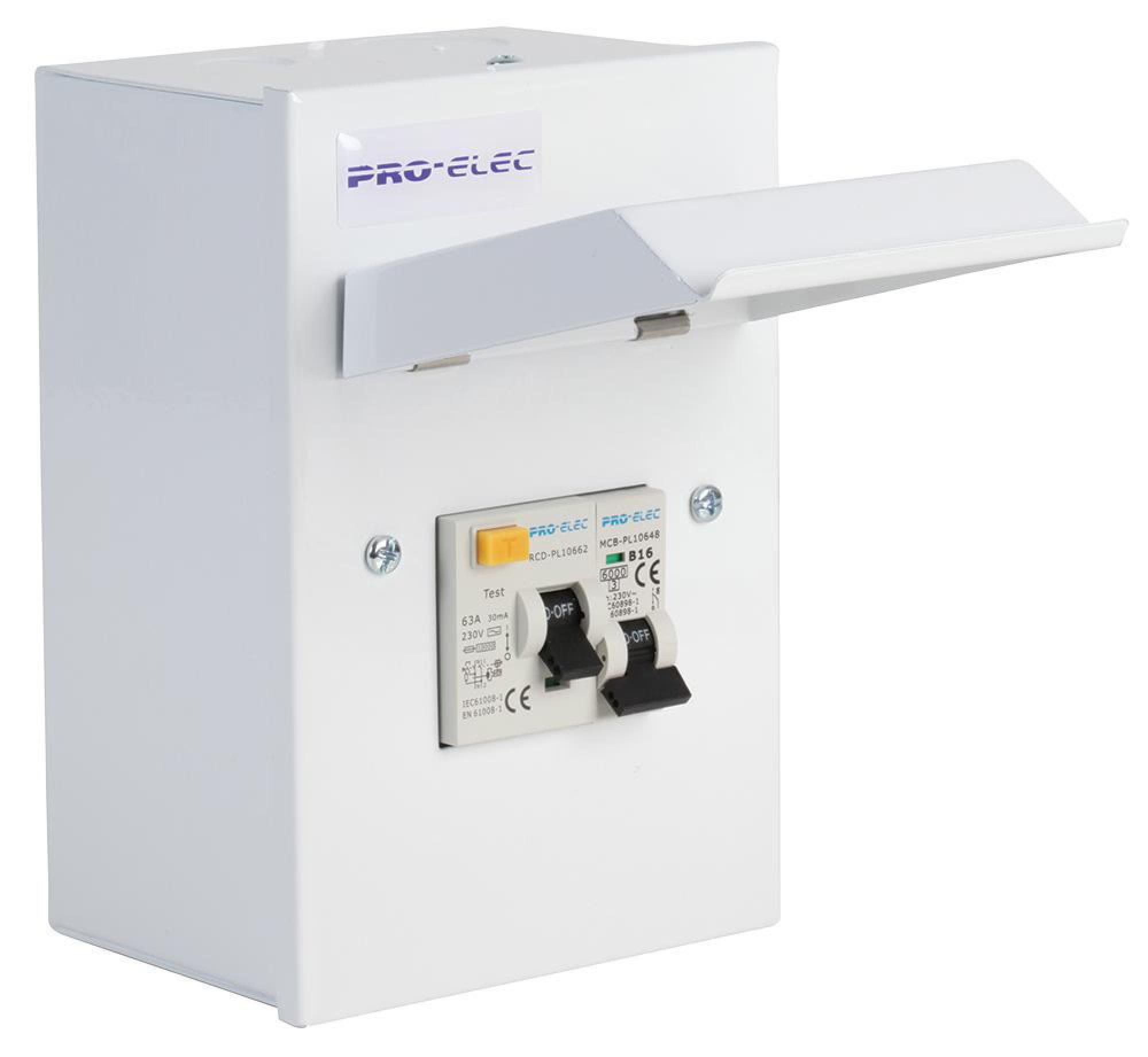 PRO ELEC 3 Way Metal Shower Consumer Unit, 63A RCD + 50A MCB