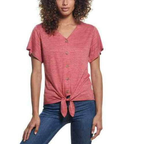 Weatherproof Vintage Womens Tie Front Top,Cherry Heather,XX-Large