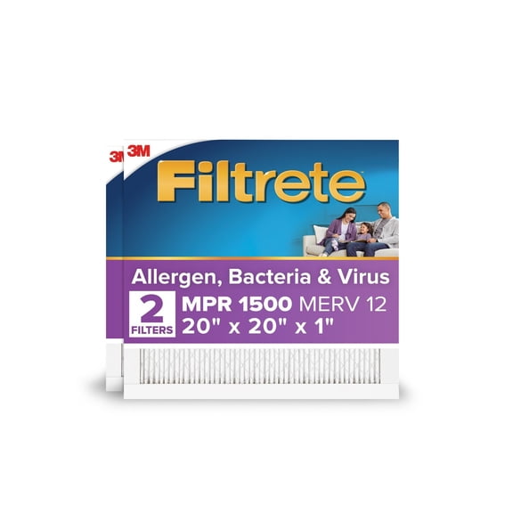 Filtrete 20x20x1 HVAC Furnace Air Filter, MPR 1500 MERV 12, Advanced Allergen Reduction, 2 Pack