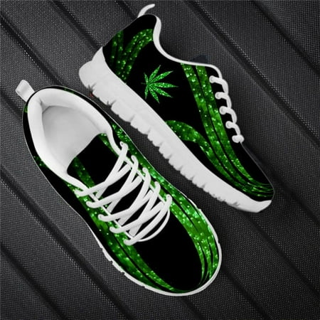 

Fashion 3D Green Weed Leaves Print Flats Jogging Shoes Men Casual Autumn/Spring Mesh Lace Up Sneakers Breathable Male Footwear