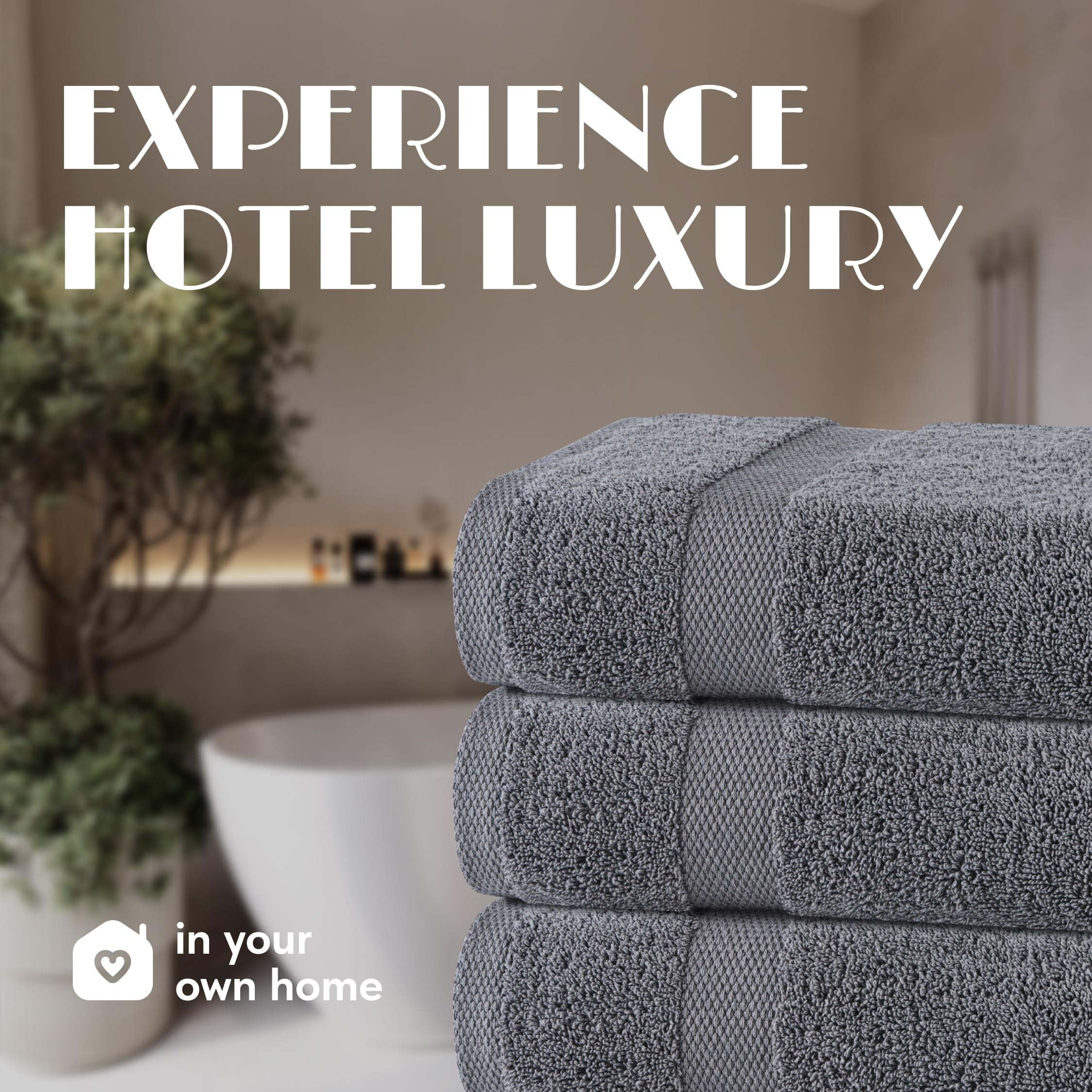 White Classic Wealuxe Gray Bath Towels 24x50 inch, Cotton Towel Set for Bathroom, Hotel, Gym, Spa, Soft Extra Absorbent Quick Dry 6 Pack