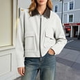 thumbnail image 5 of Smsaxvxz Womens Cropped Jacket Casual Corduroy Collar Barn Coat Lightweight Utility Zip Up Baseball Jacket with Pockets White S, 5 of 10