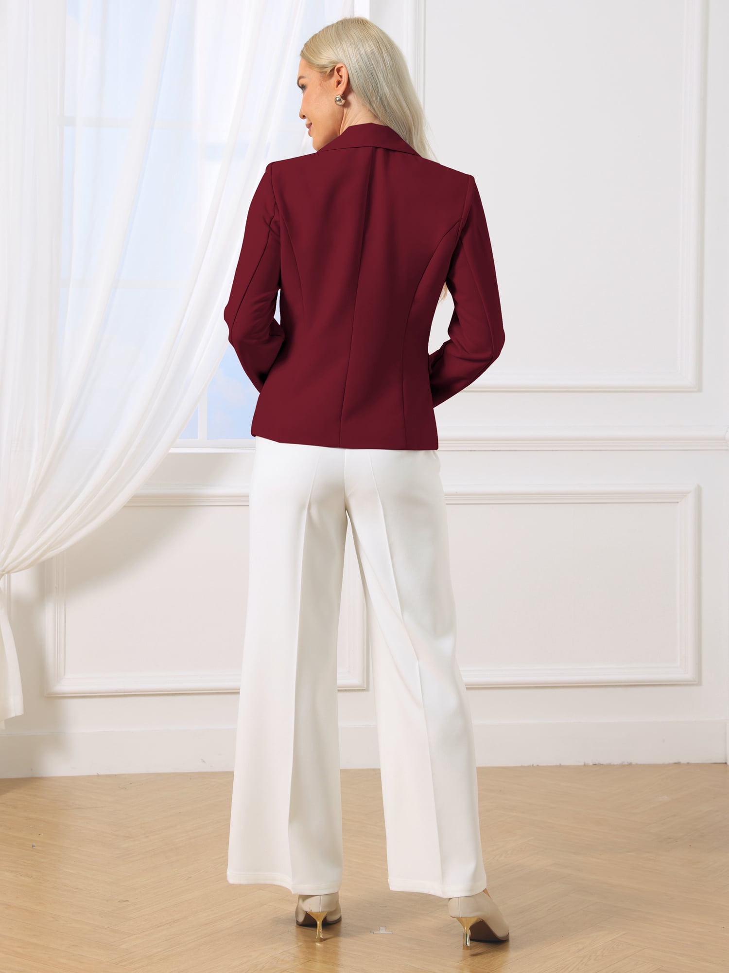 DARING DIVA Women's Lapel Collar Long Sleeve Suit Blazer Jacket S Dark Red