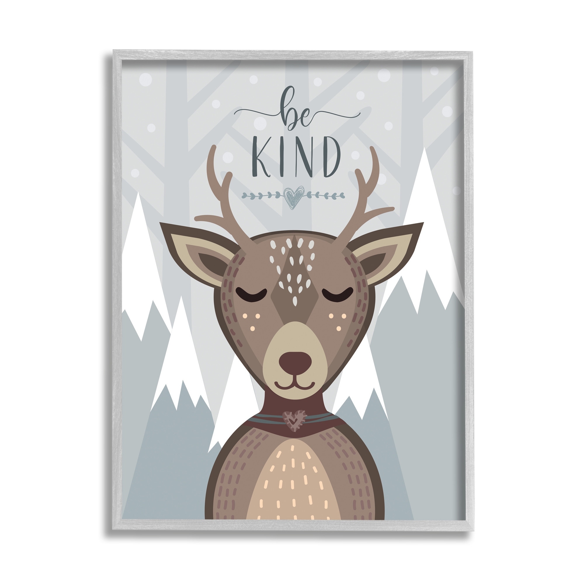 Stupell Industries Be Kind Sentiment Cartoon Deer Snowy Mountains,16 x 20,Designed by AE Design