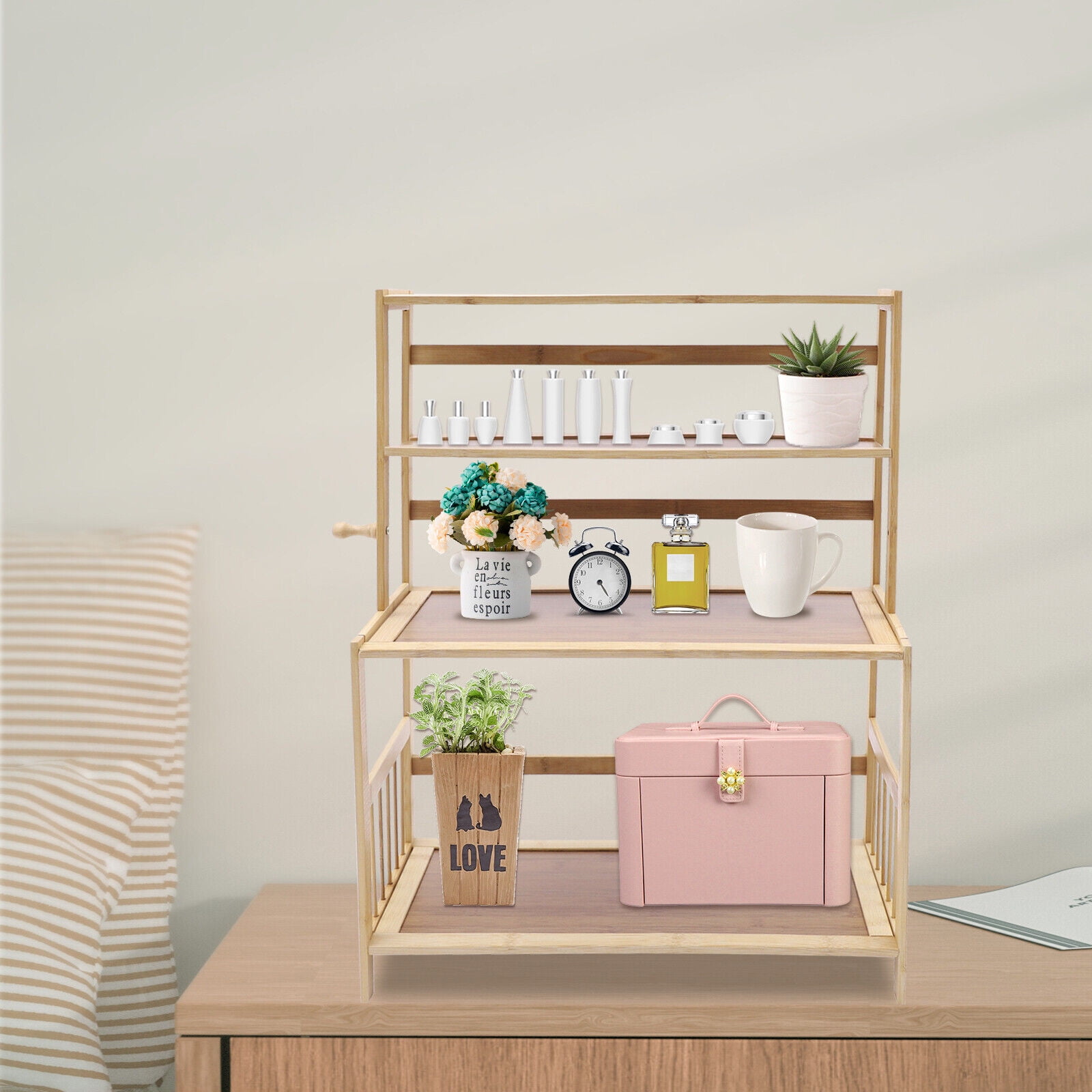 TFCFL 4Tier Wooden Book Shelves Bookcases Countertop Display Shelf Book Storage Rack