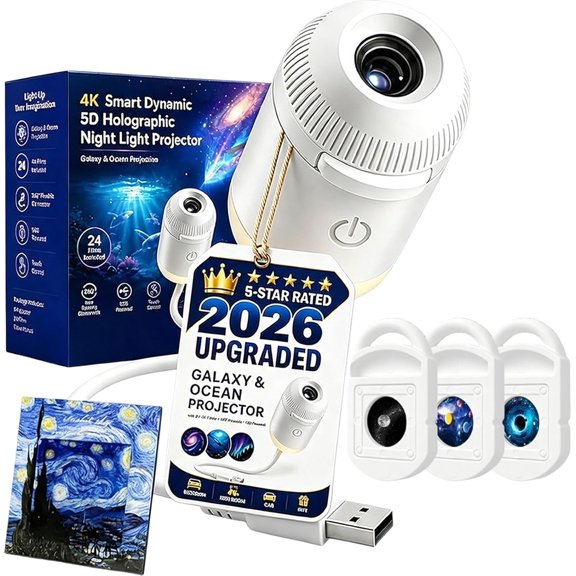 2027 Upgraded Galaxy & Ocean Projector with 3 Films, 5d Holographic Night Light Projector, Plug and Play HD Star Projector, 360° Manual Adjust 2 in 1 Galaxy Projector for Bedroom Ceiling (3 Films)