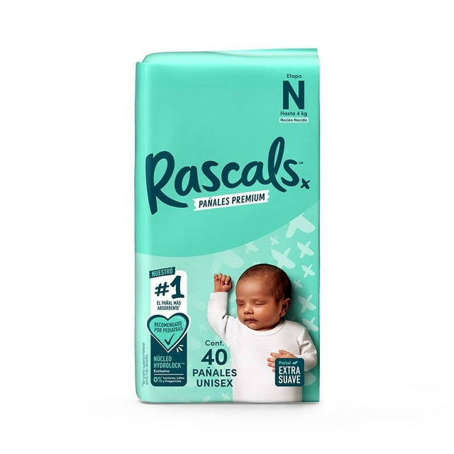 Pañales premium Rascals Etapa N Unisex 40 piezas