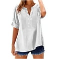 thumbnail image 2 of Otvok Womens Casual Short Sleeved Button Up Shirt Pleated Solid Color Loose Summer Top, 2 of 6