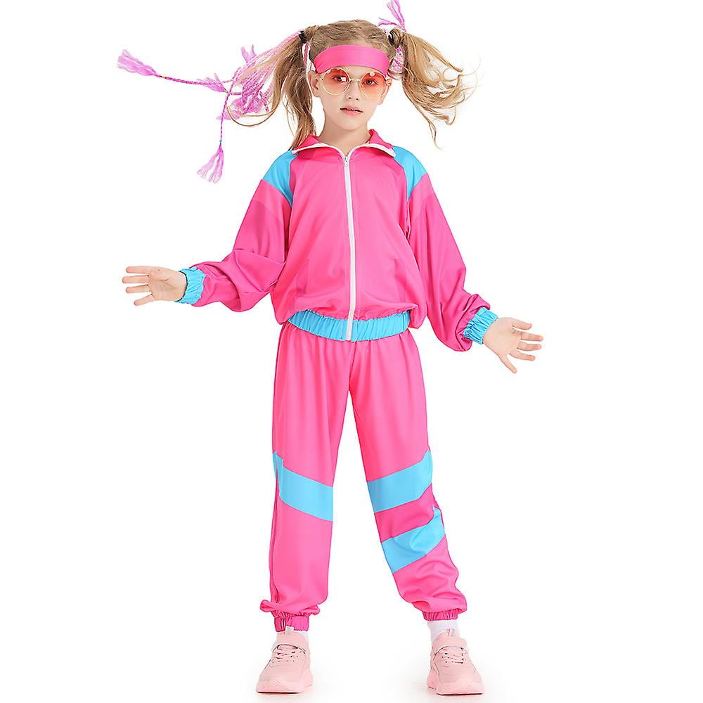 Boys Girls Barbie Vintage 80s Tracksuit Kids Hip Hop Costume Full