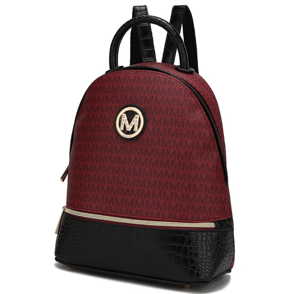 MKF Collection Denice Signature Women Backpack, Bookbag Purse Handbag Fashion Travel Daypack Bag by Mia K - Burgundy Red