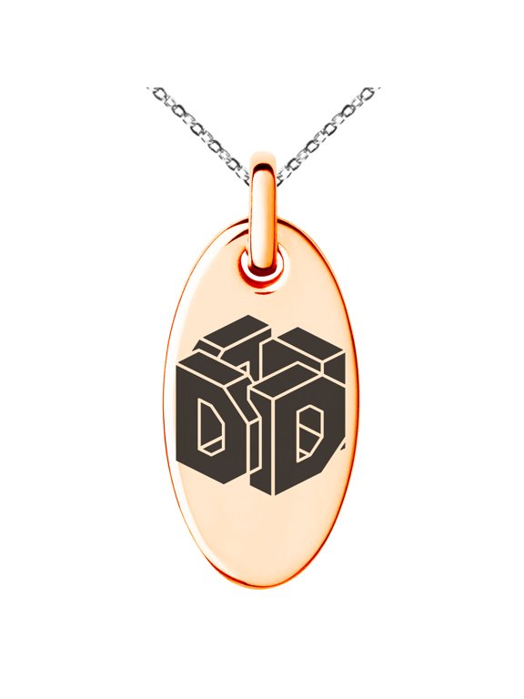 Stainless Steel Letter D Initial 3D Cube Box Monogram Engraved Small Oval Charm Pendant Necklace