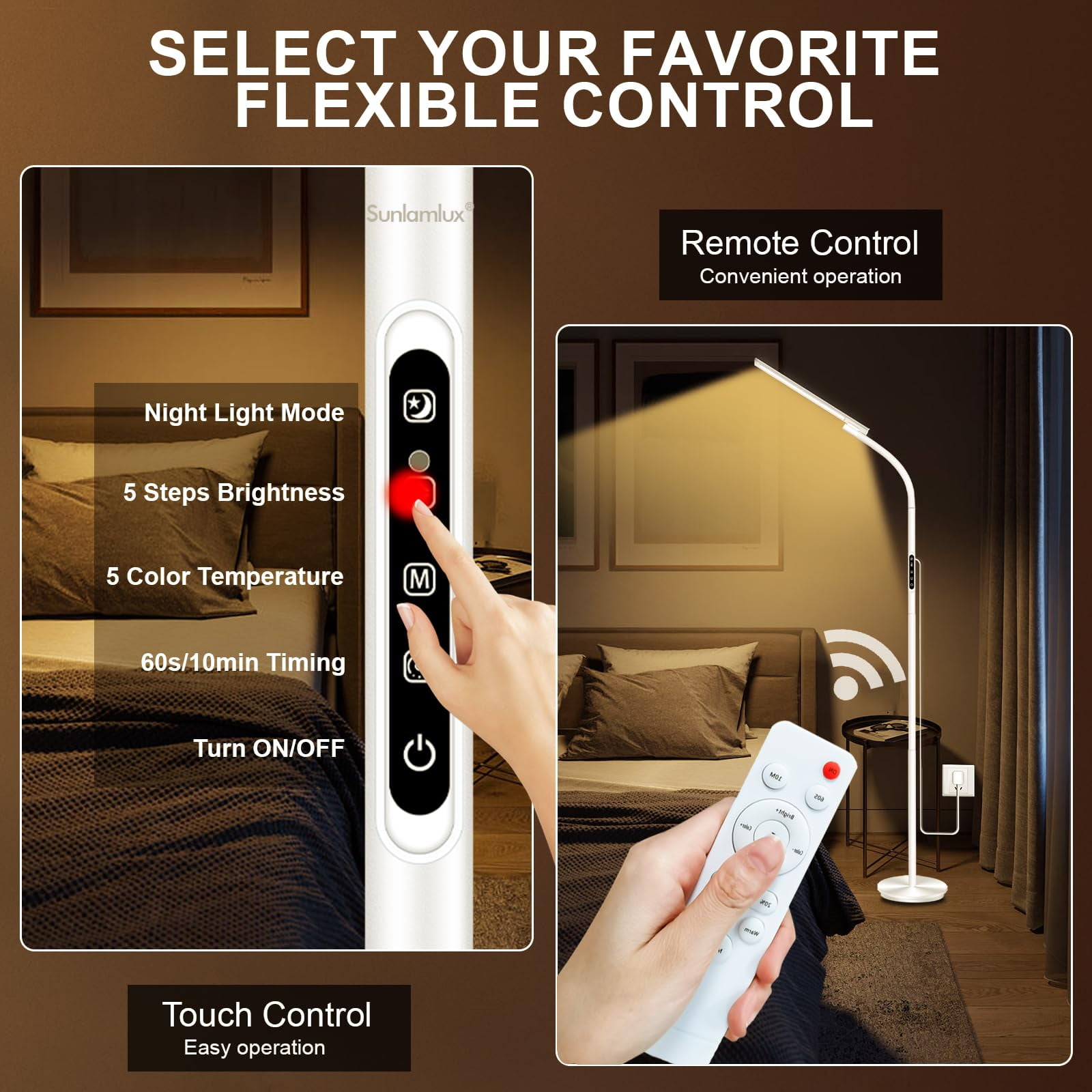Light Therapy Lamp, UV-Free 10000 Lux Sun Lamp, Daylight Lamp with 2 in 1 Floor & Desk Lamp, 5 Brightness & 5 Color with Touch Control & Remote for Reading/Relaxing/Study