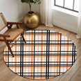 thumbnail image 3 of Orange Black Plaid Round Area Rug 5 FT, Non Slip Bedroom Rugs, Farmhouse Orange Black Checkered Washable Soft Circular Carpet Non-Shedding Floor Mat for Kitchen Dining Room Foyer Balcony Dorm, 3 of 8