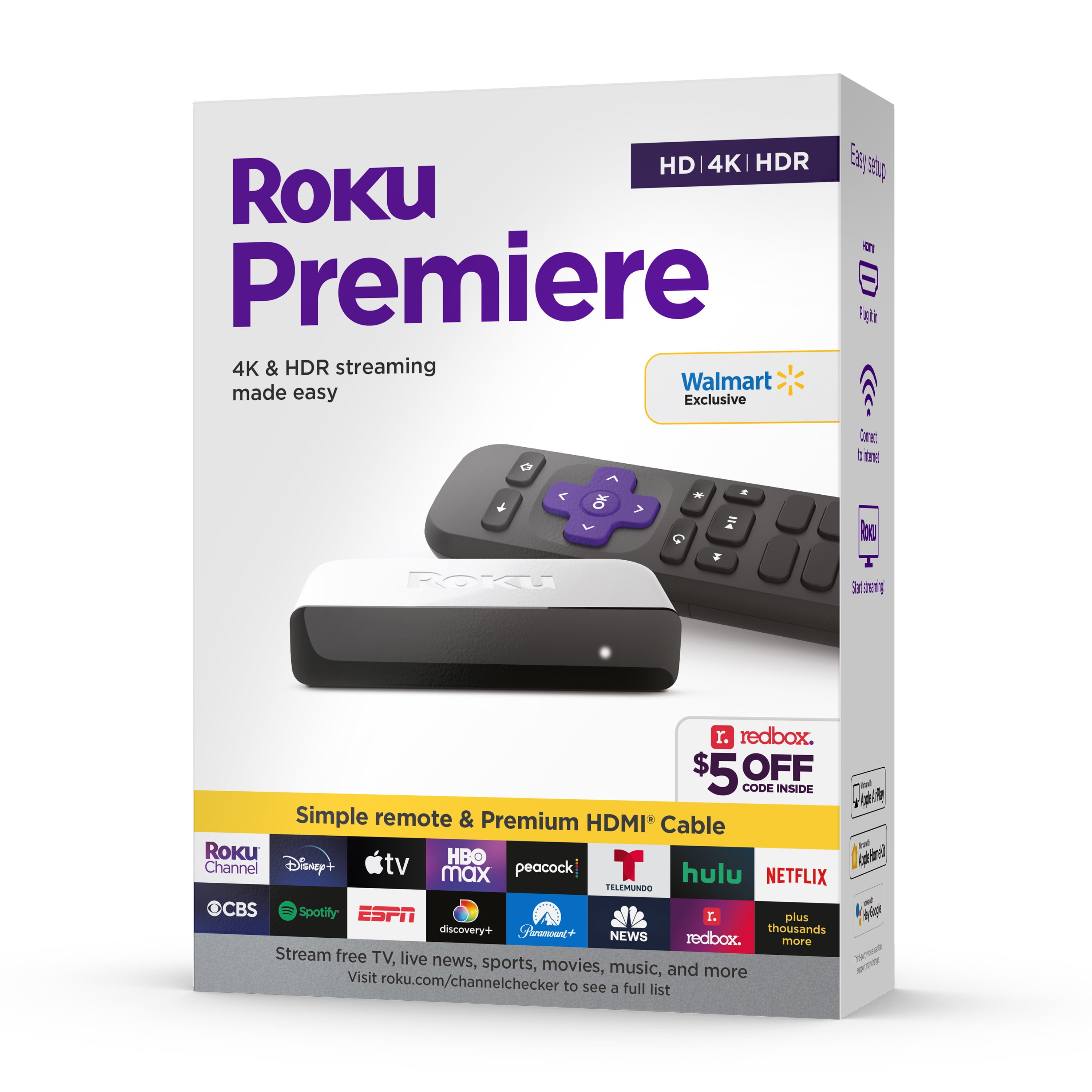 Roku Premiere | 4K/HDR Streaming Media Player with Premium High Speed HDMI Cable and Simple Remote