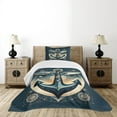 thumbnail image 4 of Ambesonne Nautical Quilted Bedspread Set 2 Pcs, Anchor with Whales Compass, Twin Size, Petrol Blue Beige, 4 of 5