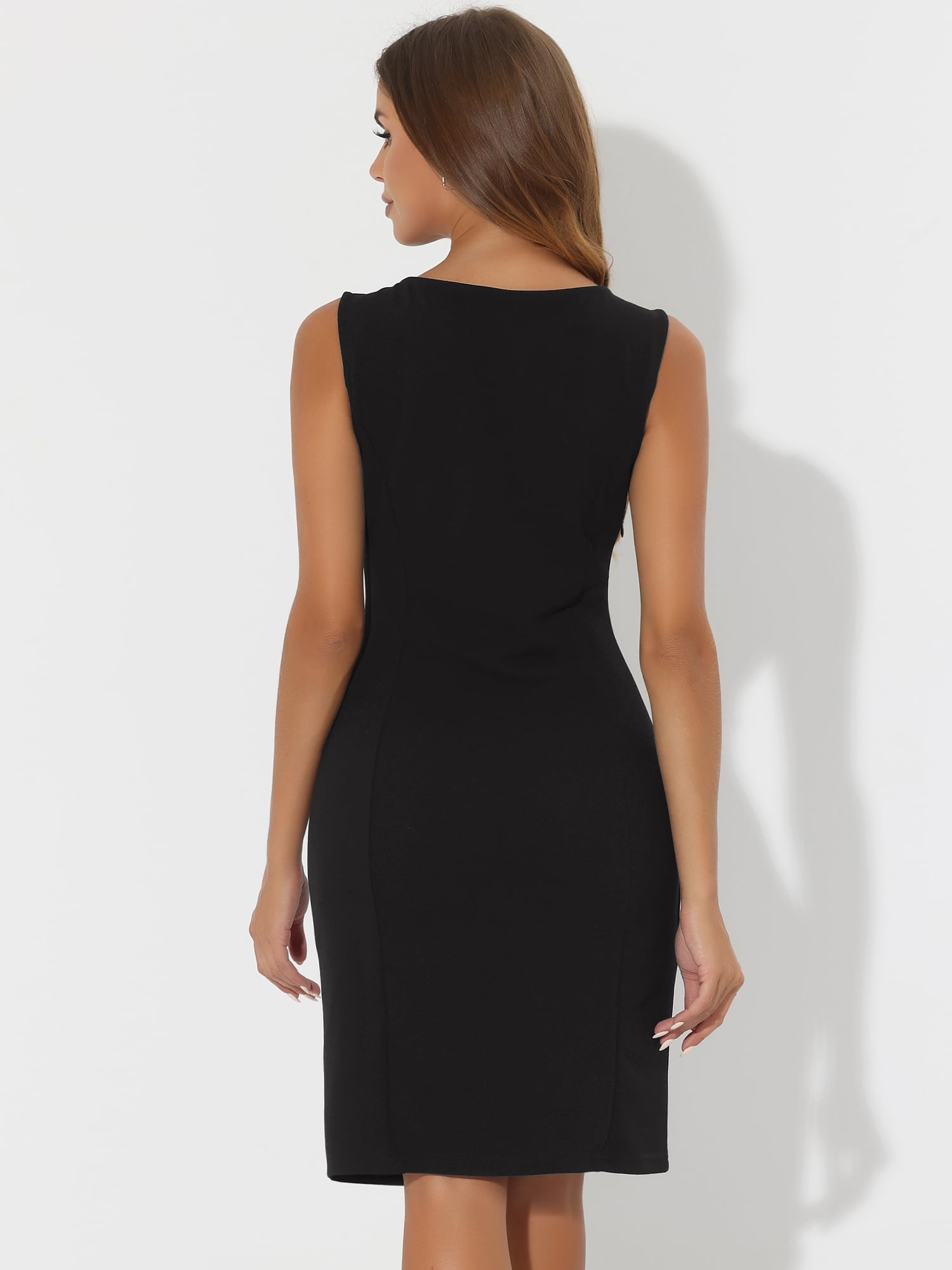 DARING DIVA V Neck Work Sleeveless Bodycon Mid-Length Pencil Dress XL Solid Black
