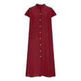 thumbnail image 2 of Busydd Summer Dresses for Women 2025 Trendy Solid Color Button Cotton Linen Dress Lapel Sleeveless Midi Dresses for Women Loose Comfy Casual Sundresses for Women with Pockets Wine 3XL, 2 of 5
