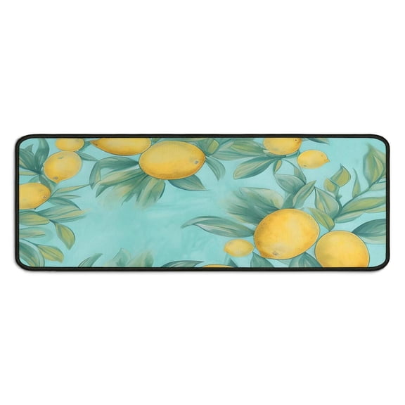 Lemon Farmhouse Rustic Yellow Green Kitchen Rugs and Mats 2PCS Cushioned and Non-Skid Washable Floor Mat for Home Kitchen Decor or Office 17x29 17x47 Inch Black Edge